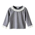 thumbnail image 2 of ZyeKqe Cute Tops for Girls Lace Eyelet Ruffled Crewneck Ribbed Knit Long Sleeve Shirts Casual Blouse for Little Girls, 2 of 5