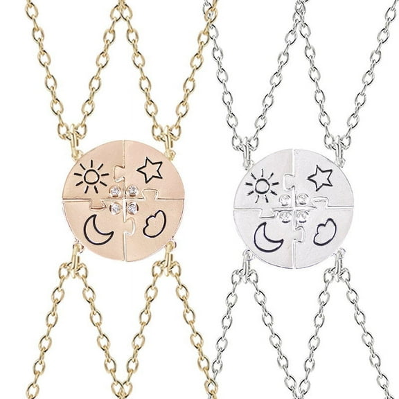 4 Pcs Star Moon Chain Best Friend Pendant Necklace Bff Sister Friendship Choker Men And Women Party Jewelry Accessories Gift