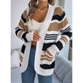 thumbnail image 4 of Womens Color Block Striped Sweaters Colorful Long Sleeve Open Front Knitted Cardigan Loose Outwear Coats Khaki M, 4 of 8