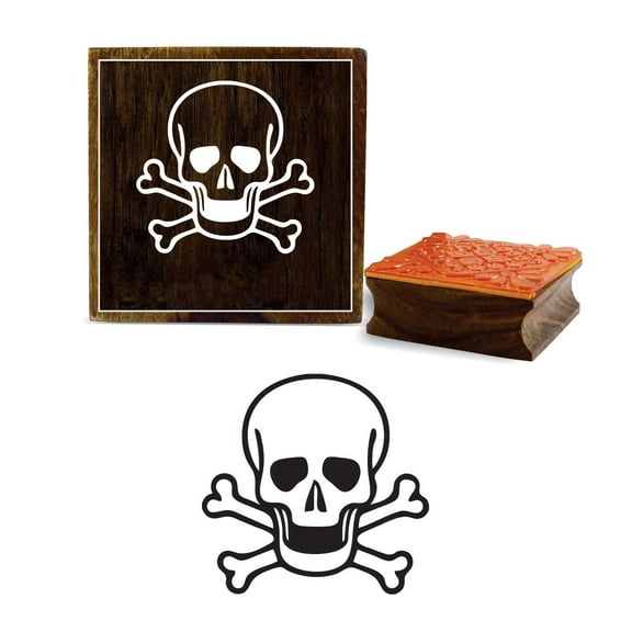Printtoo Card Print Skull & Cross Bones Design Square Wooden Rubber Stamp Block-2 x 2 Inches