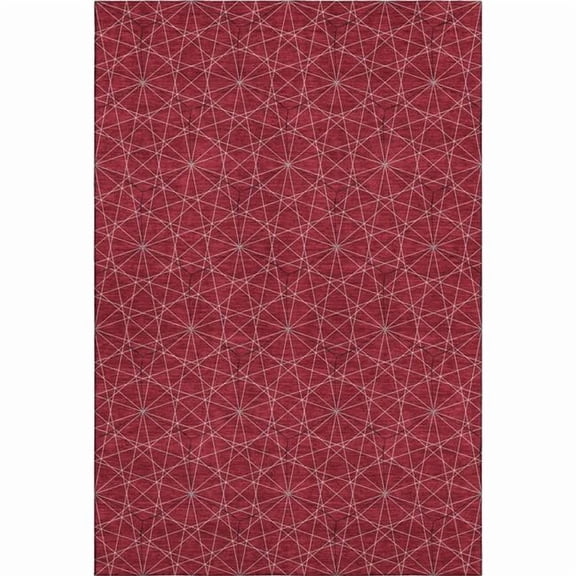 HomeRoots 677896 9 x 12 ft. Red & Ivory Geometric Transitional Washable Machine Made Rectangle Area Rug with UV Protection