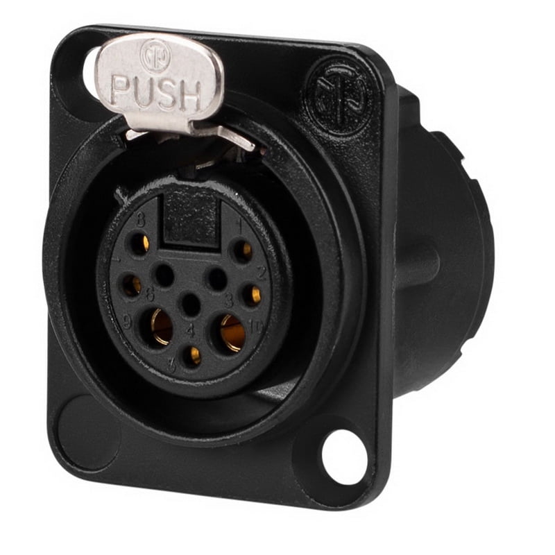 Neutrik NC10FDLXB Female 10Pin XLR Panel Mount Connector D Series Black/Gold