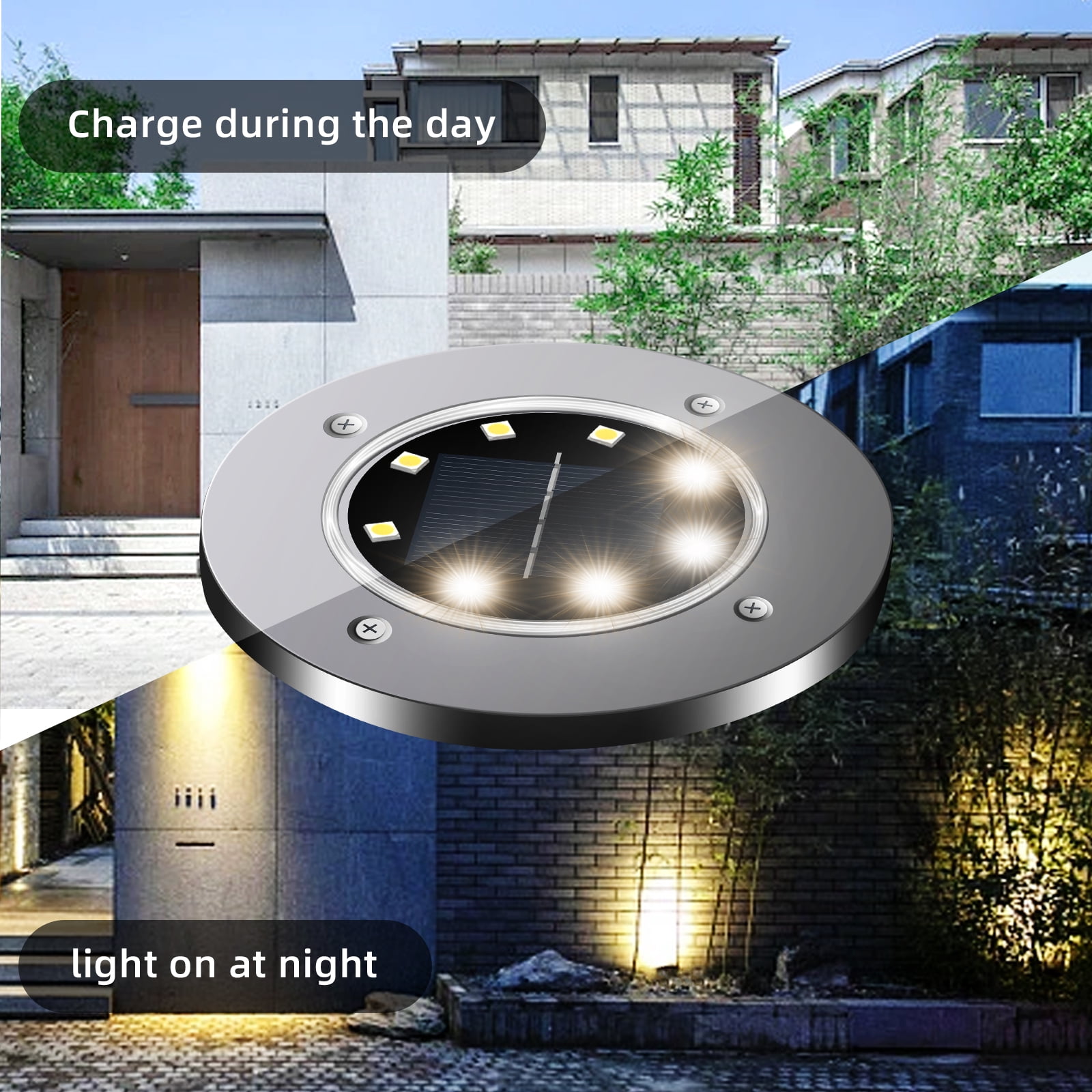 Sminiker 24-Piece Outdoor Solar Floor Lights, 8LED Solar Disc Lights, Waterproof Underground Lights, Suitable For Passageways, Lawns, Courtyards, Terraces, Sidewalks, Driveways, Decks