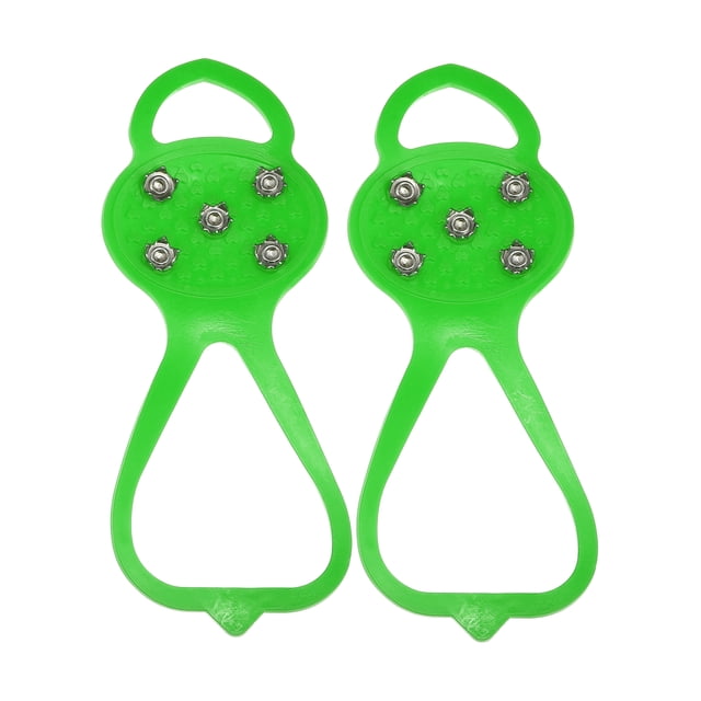Ofertas únicas 1 par de pinchos de agarre antideslizantes 5 clavos de dientes zapatos de tacos de hielo verde tamaño M para hielo nieve invierno senderismo