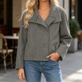 thumbnail image 5 of Tqcoqu Womens Fall Winter Cropped Jacket,Long Sleeve Lapel Button Front Casual Outer Coat, 5 of 7