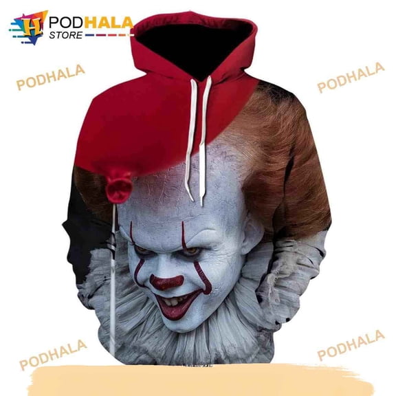 Unisex 3D Halloween Film IT Clown Costume Pennywise Visage 3D Hoodie