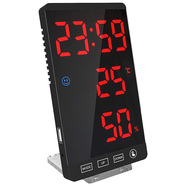 Digital Alarm Clock,Large LED Display Electronic Clocks with Temperature Detect Modern Mirror