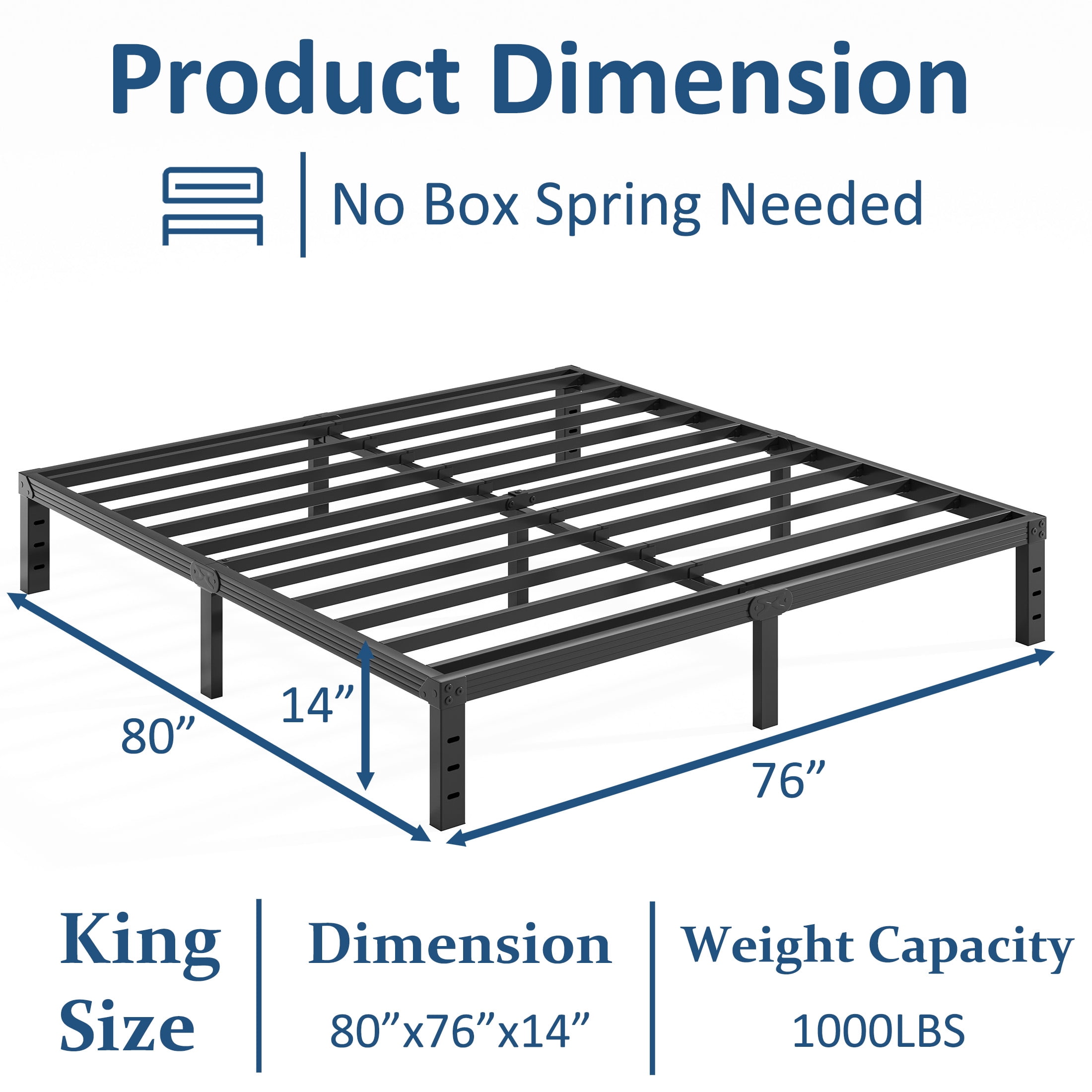 FSCHOS 14 Inch King Size Bed Frame, Heavy Duty Metal Platform, No Box Spring Needed, Easy Assembly, Black