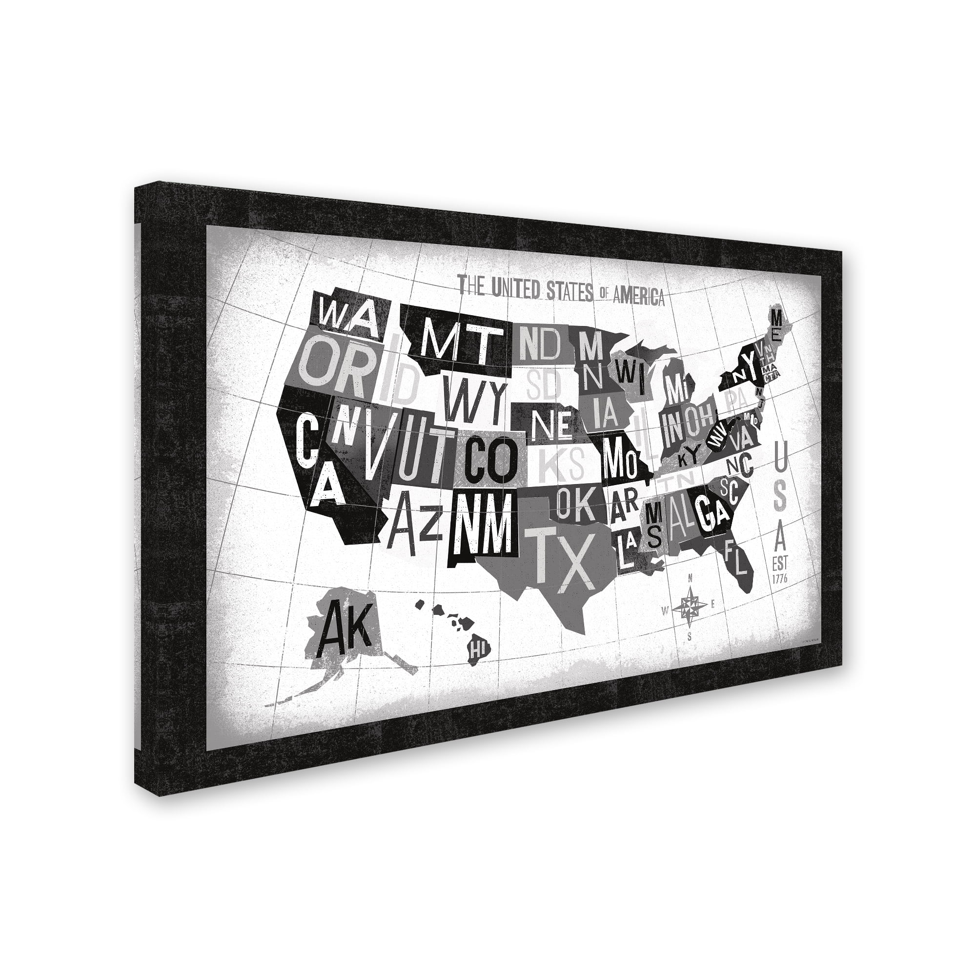 Trademark Fine Art 'Letterpress USA Map Dark' Canvas Art by Michael Mullan