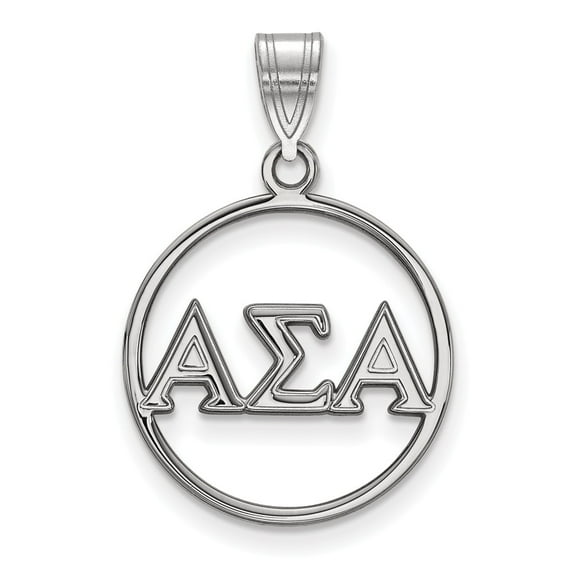 Solid 925 Sterling Silver Official Alpha Sigma Alpha Small Circle Pendant Charm - 25mm x 18mm