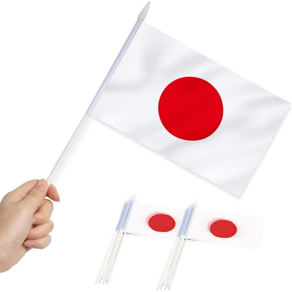 Anley Mini Drapeau Japonais 12 Pack - Petits Drapeaux Janpanais Miniatures à Main sur Bâton - 5x8 Pouces avec Mât Solide et Pointe de Lance