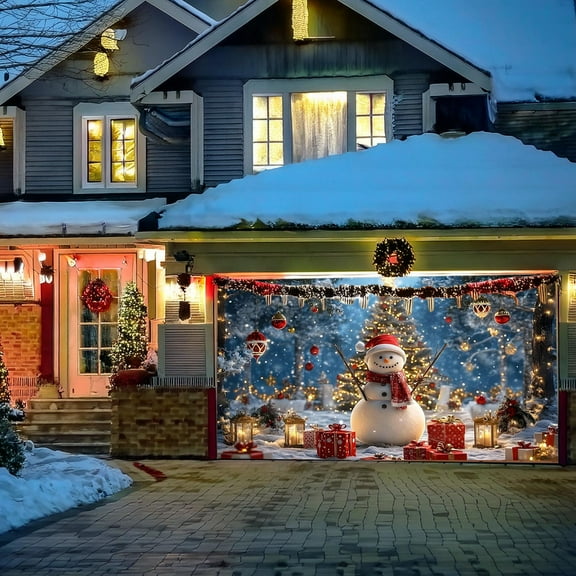 LIORAGLJ 7x8FT Christmas Garage Door Cover Banner Outdoor Holiday Decor Large Wall Display