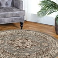 thumbnail image 6 of BNM Oriental Medallion Floral Indoor Area Rug, Grey, 5' Round, 6 of 9