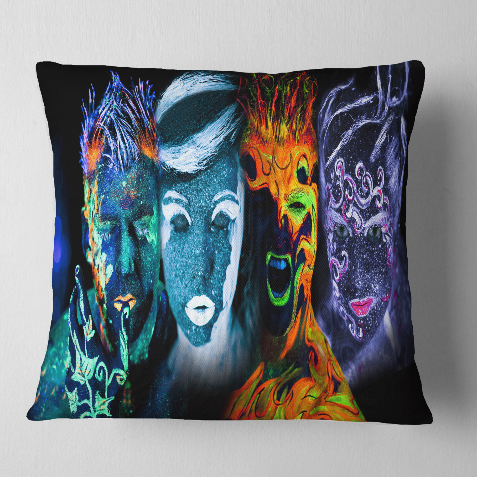 Designart Earth Fire Air and Water - Contemporary Portrait Throw Pillow - 16x16