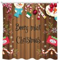 thumbnail image 1 of Festive Christmas Shower Curtain with Woodgrain, Candy Canes & Snowmen, 1 of 5