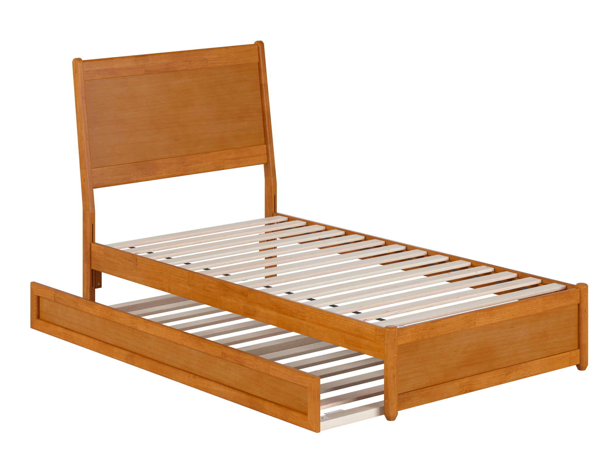 AFI Casanova Twin Wood Platform Bed with Panel Footboard and Twin Trundle, Light Toffee