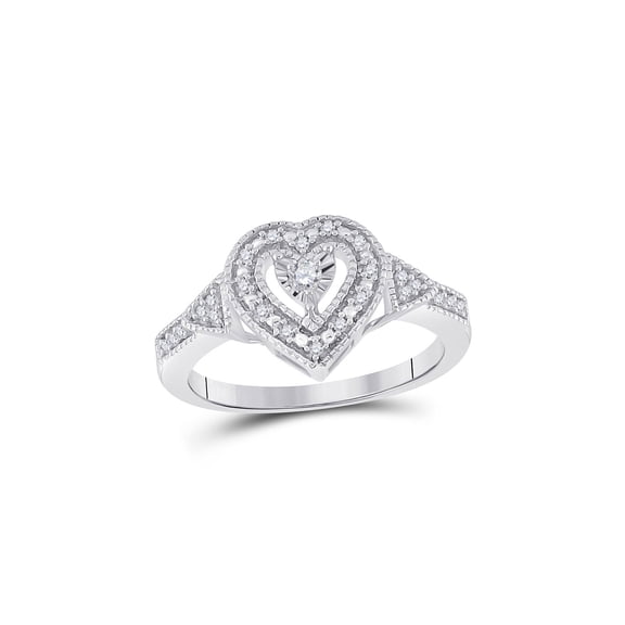 Diamond Princess Sterling Silver Womens Round Diamond Heart Ring 1/8 Cttw