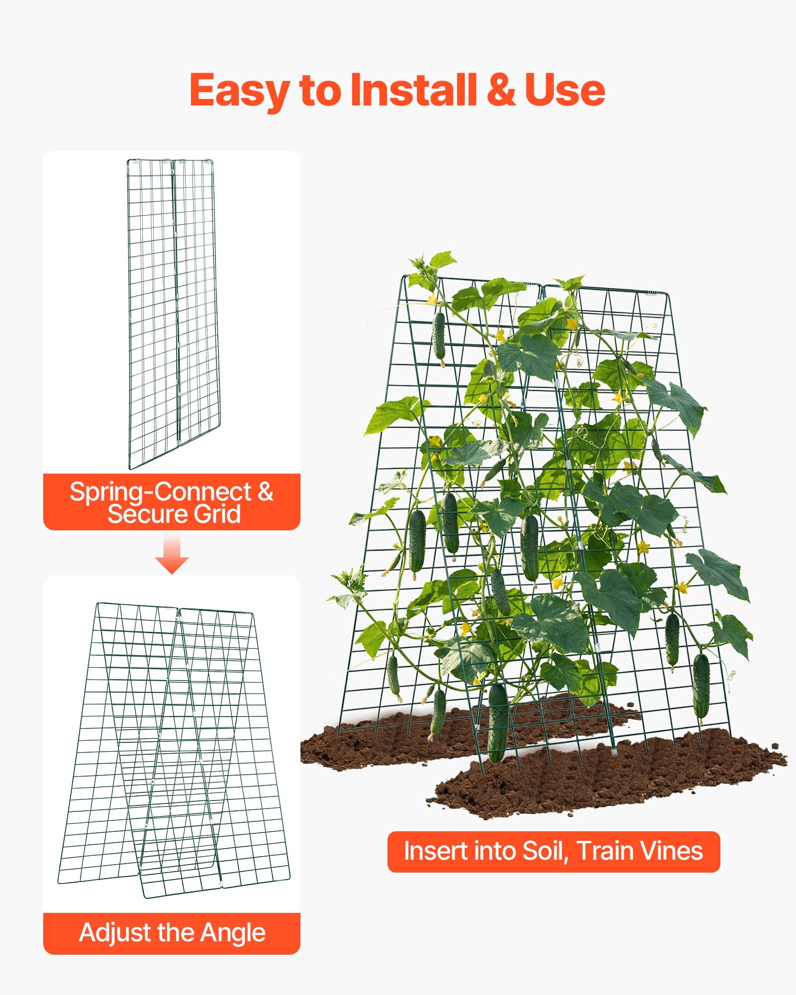 VEVOR Cucumber Trellis 4 Pack, A-Frame Garden Trellises for Raised Bed, Metal Rustproof Coating Plant Support for Vine, Climbing Plants, Peas, Beans, Zucchini, Tomato, Flower(46.06 x 16.93 in x 4PCS)