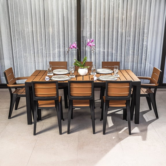 Juego De Comedor Para Exterior 8 Puestos Tipo Madera Tabaco