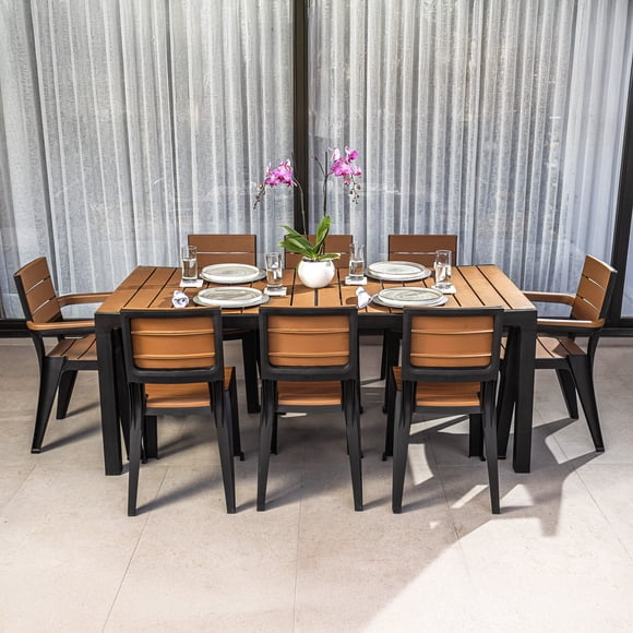 Juego De Comedor Para Exterior 8 Puestos Tipo Madera Tabaco