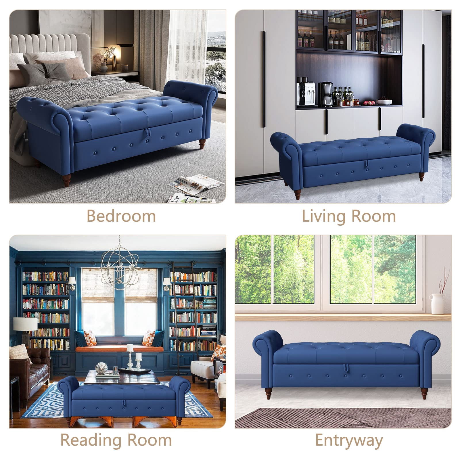 Tmsan 63" Modern Storage Ottoman Bench,Bedroom End of Bed Upholstered Benches,for Living Room, Entryway, Blue (Polyester)