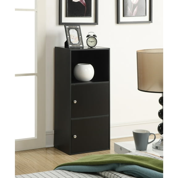 2 Door Storage Cabinet - Black Organizer for Office, Study, Dorm - Shelves & Concealed Storage - 12"D x 16"W x 35.25"H