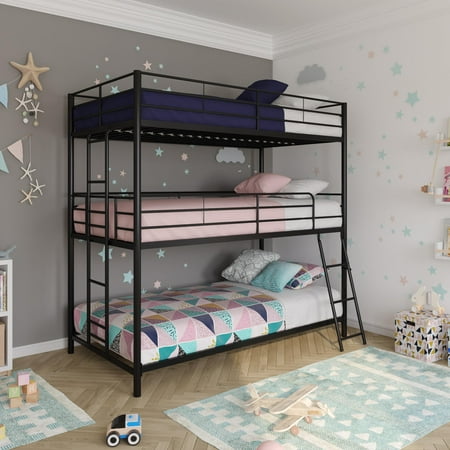 Dhp Metal Triple Twin Over Twin Twin Bunk Bed Black