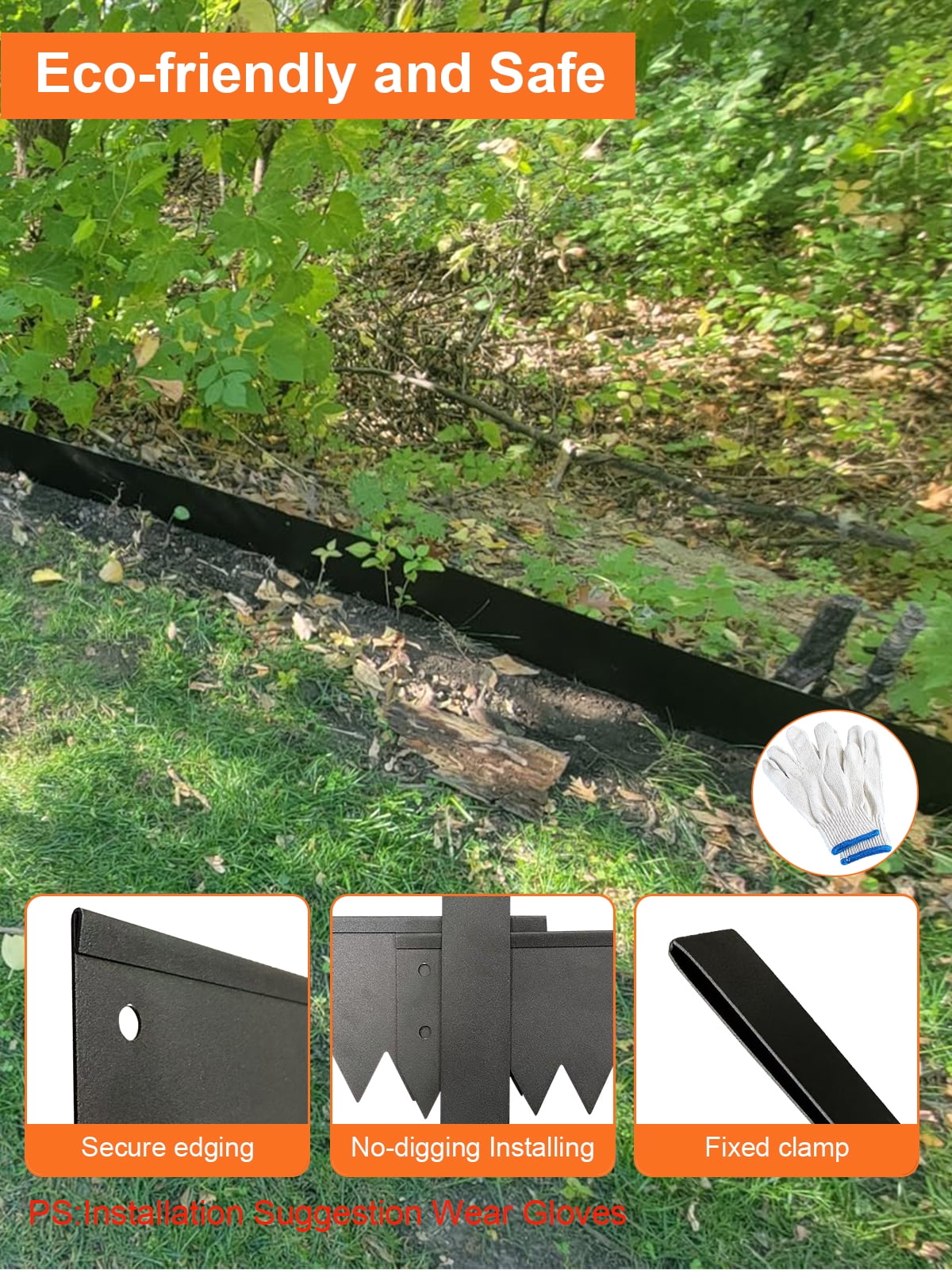 Vinci Landscape Edging Border, 40" L x 8" H 3Pack 10FT Total Black Galvanized Steel Garden Edging with Spikes, Sturdy Elegant Metal Lawn Broder for Flower Beds, Pathways, Paver Edges and Yard