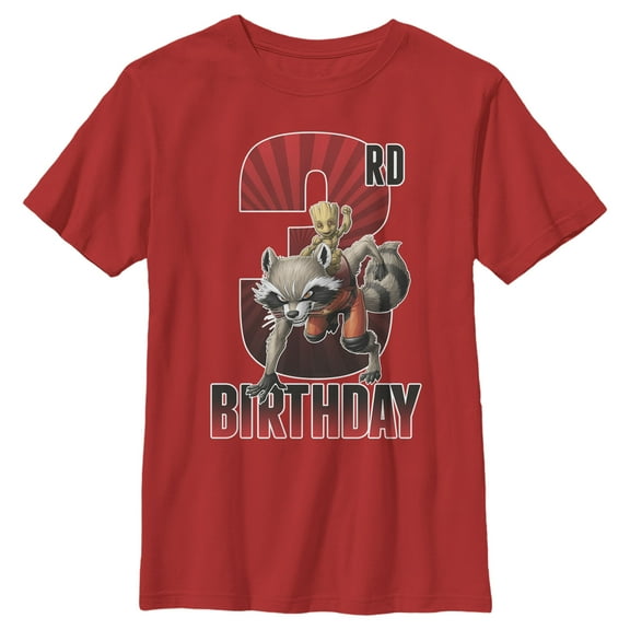Boy's Marvel Rocket and Baby Groot 3rd Birthday  Graphic T-Shirt