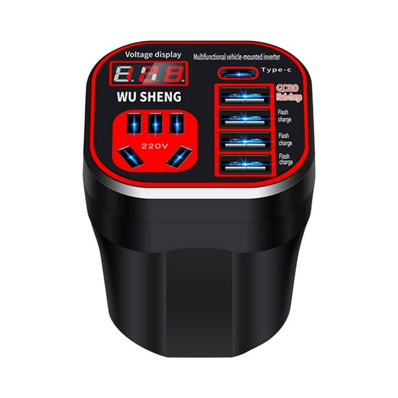Red Compact Car Inverter With Led Display And Multiple Safety Features For Charging Phones Tablets And Small Electronics #FDDb5