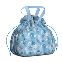 Light Blue Christmas Snowflake Pattern Drawstring Lunch Bag Women - Drawstring Lunch Bag Insulated for Work Office - Stain-Resistant Large Lunchbags for Women with Multi-Pockets