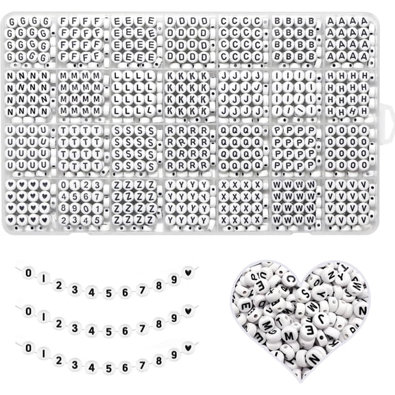 1300 Piece Alphabet Letter Bead Kit, A-Z Acrylic 4x7mm Round Beads for Bracelet Making, Includes Black Number Beads , DIY Jewelry Supplies
