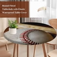 thumbnail image 4 of Vintage Baseball Round Tablecloth, Fitted Table Cover with Elastic for 36"-44" Round Tables, Classic Sport Retro Art Wooden Table Cloth Outdoor Indoor Dinning Party Waterproof Tablecloths, 4 of 7
