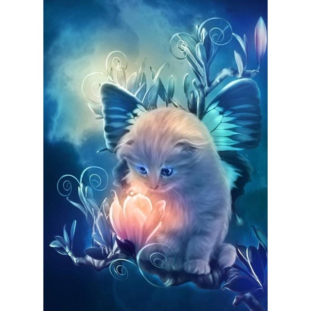 Pintura diamante Hugtrwg 5D Gato Flor Cruz Puntada Bordado Para estrenar