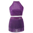 thumbnail image 2 of Women and Girls Sleeveless Crop Tops with Tassel Skirt Set for Latin Jazz Ballet Dancewear, 2 of 10