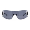 thumbnail image 2 of Womens Classic 90s Diva Rimless Shield Designer Fashion Sunglasses All Black, 2 of 4