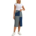 thumbnail image 2 of INSPIRE CHIC Women's Jean Skirt Color Block Patchwork Raw Hem Split Midi Denim Skirts S Blue, 2 of 6
