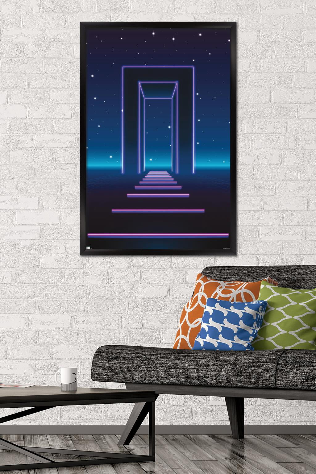 Geometric Neon Wall Poster, 22.375" x 34", Framed