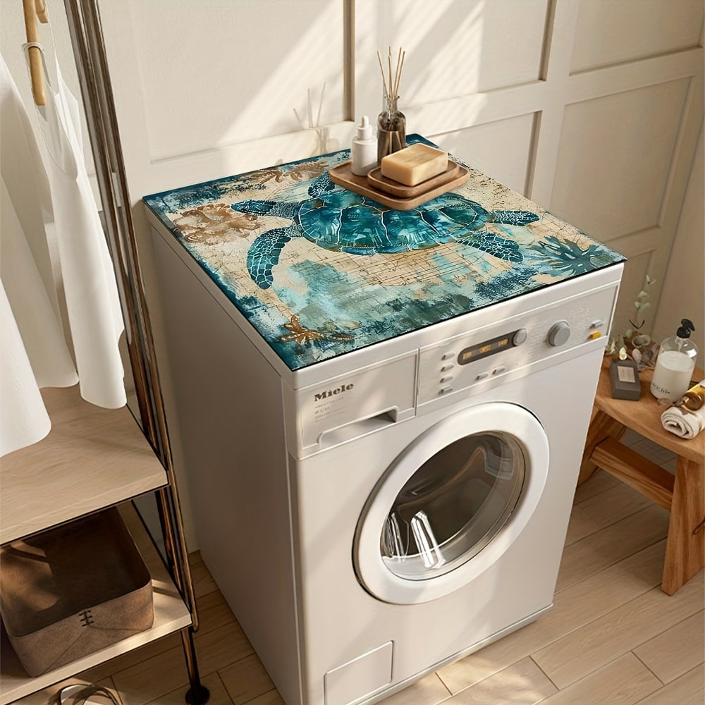 1pc, Dish Drying Pad, Marine Theme Sea Turtle Pattern Washing Machine Dust Cover Mat, Countertop Absorbent Pad, Washstand Drain Mat, Washstand Cup Mat, Kitchen Accessories, Bathroom Accessories