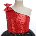 thumbnail image 4 of IBTOM CASTLE Kids Girls Bowknot Sequin Tulle Party Dress One-Shoulder Wedding Bridesmaid Flower Girl Dresses Pageant Formal Prom Ball Gown 4-5 Years Red, 4 of 8