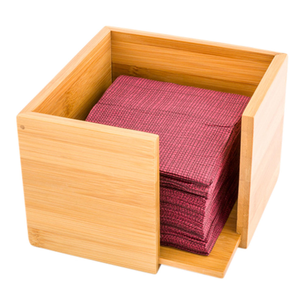 Square Natural Bamboo Cocktail Napkin Holder 5 1/4" x 5 1/4" x 3 3/4