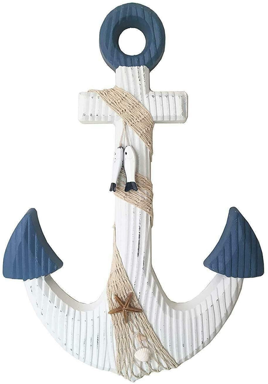 Nautical Rustic Wooden Anchor with Rope Crosses Wall Art Decor