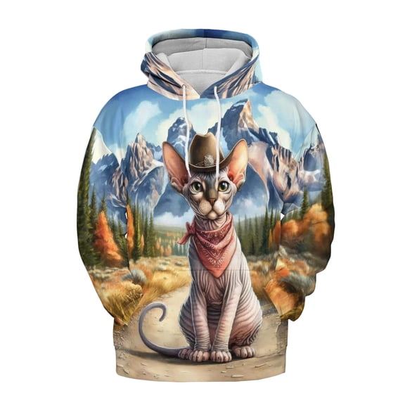 Welcome Fall Western Cowboy Sphynx Enjoys Majestic Autumn All Over Print 3D Hoodie Unisex Merch Hoodies Cat Lover Kitten Owner Gifts Idea - 01007