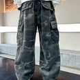 thumbnail image 5 of XIMIN Teens Boys Baggy Vintage Camo Jeans Kids Y2k Casual Streetwear Wide Leg Loose Cargo Jeans Hip Hop Skater Trousers Elastic Waist Denim Pants Trousers Streetwear, 5 of 6