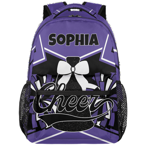 Jiaoprinted Personalized Cheer Backpack with Name, Custom Cheerleading Backpack for Cheerleaders, Coach Daypack for Cheer Team Gifts, Purple Black