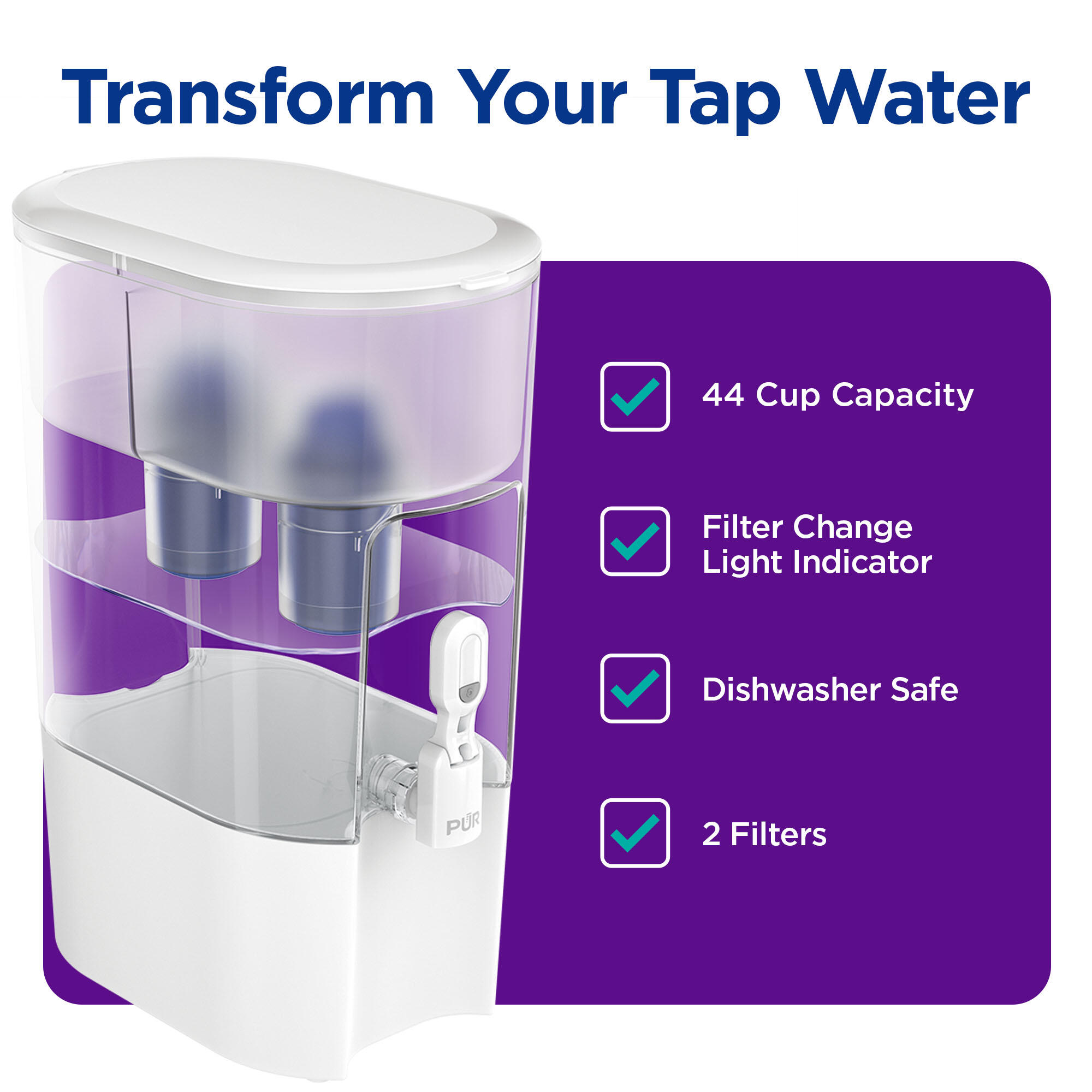 PUR 44-Cup XL Water Filter Dispenser with 2 Filters, White photo 3