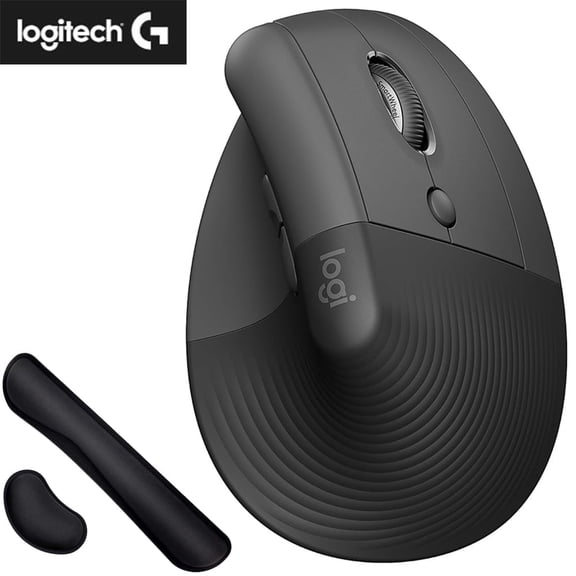 Logitech Core 910-006466 Ergo Series LIFT Vertical Ergonomic Wireless Mouse Bluetooth/USB Graphite Bundle with Deco Essentials Keyboard and Mouse Gel Memory Foam Wrist Pads