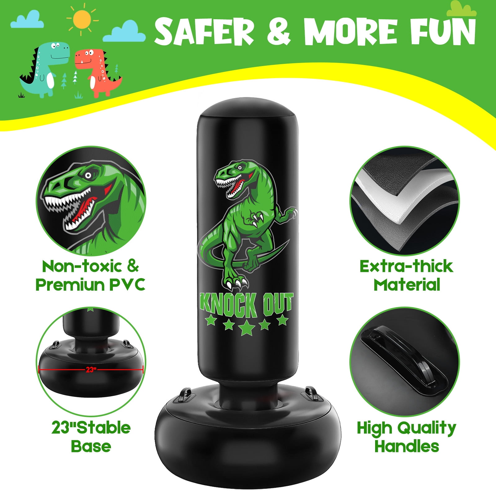 JUOIFIP Kids Inflatable Punching Bag, 66", 2.5 lb, Green