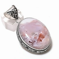 Natural Pink Opal Gemstone 925 Sterling Silver Jewelry Pendant 2.21"