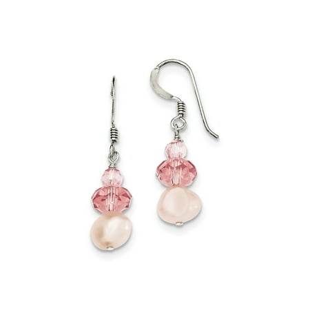 Baroque Freshwater Pearl Earrings - 925 Sterling Silver Near Baroque and Round Cut Peach Freshwater Cultured Pearl and White Crystal Dangle Earrings